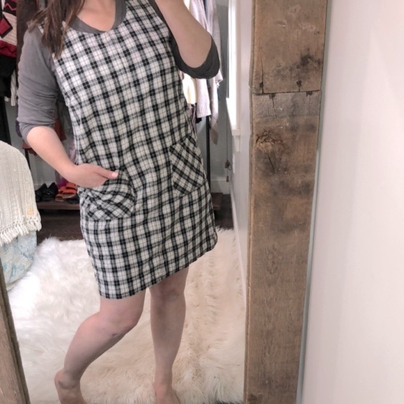 Vintage Mountain Lake casuals black plaid dress with pockets size large - Picture 2 of 5